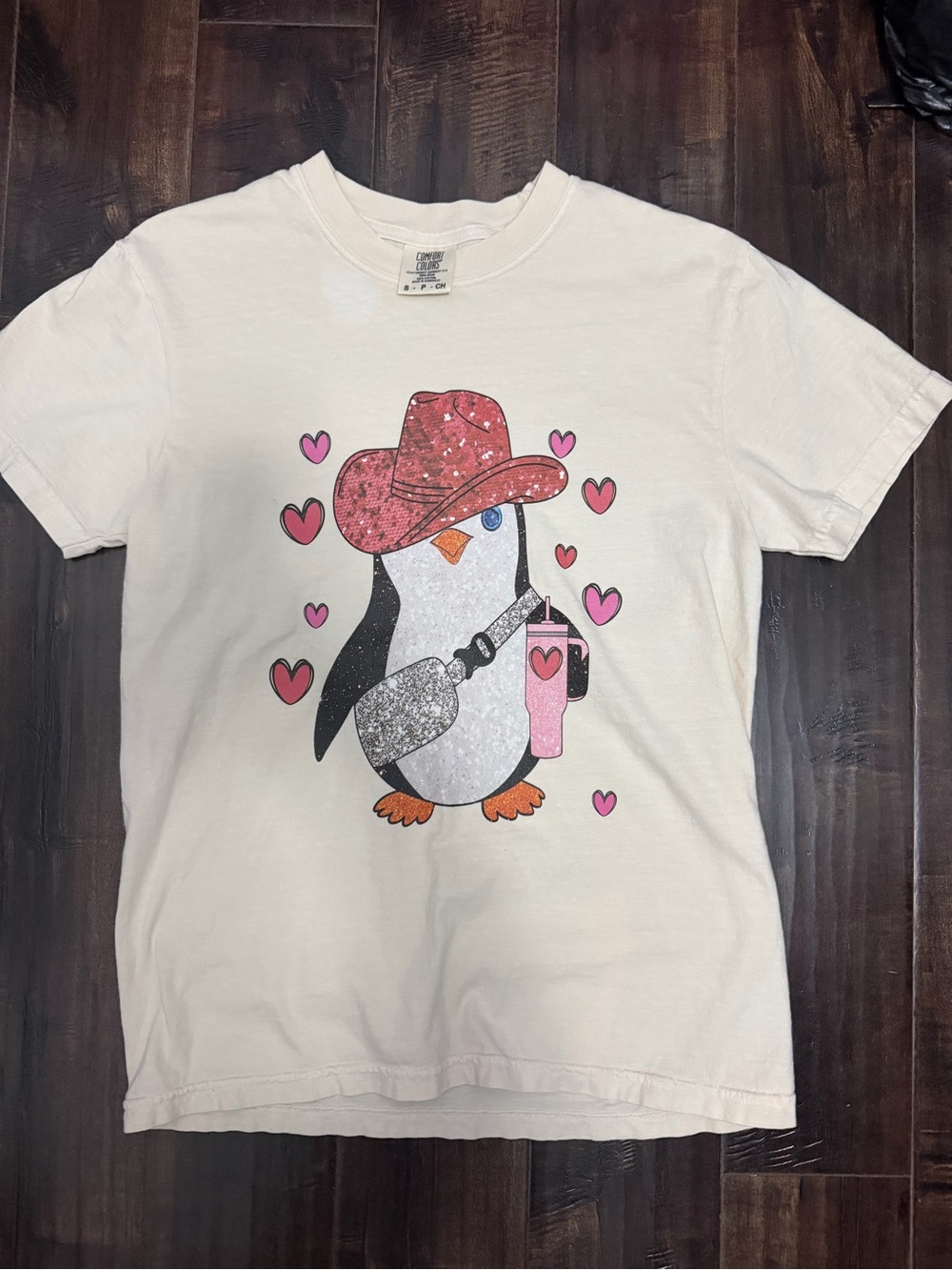 Comfort Colors Pink Cowgirl Hat Penguin Graphic T-Shirt